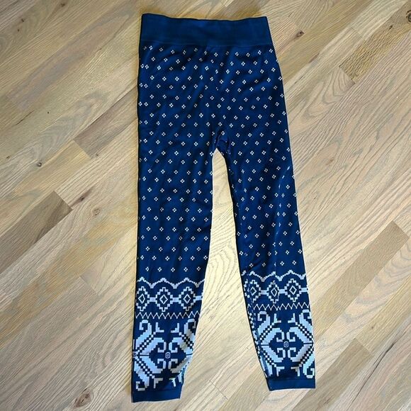 Sweaty Betty Fairisle Deep Blue Base Layer Leggings Size Small - Picture 1 of 8